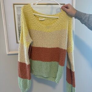 Striped Knit Sweater in Yellow, Cream, and Green